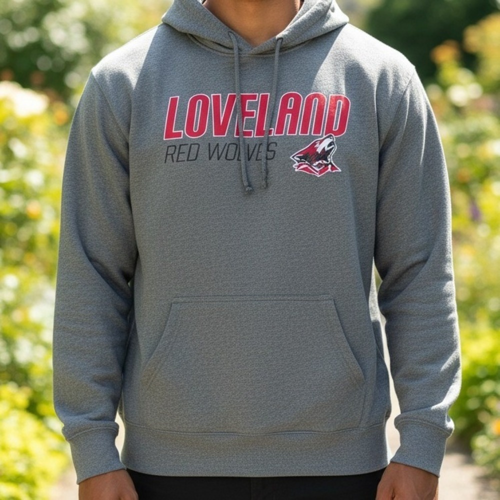 PEL ATHLETIC Grey Loveland Red Wolves Hoodie Sweatshirt Men's XXL